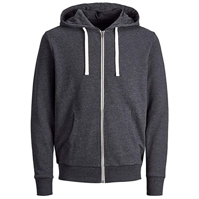 QIPOPIQ Chandail à Capuchon en Molleton à Fermeture Éclair Complète pour Homme en Liquidation, Gris Foncé, Montré sur une Vue Orientée vers l'Avant. Ce Chandail à Capuchon en Mélange Coton-Polyester de Poids Moyen Présente une Fermeture Éclair Pleine Longueur, une Capuche à Cordon de Serrage Ajustable et des Poches Kangourou. Conçu avec des Poignets et un Ourlet Côtelés pour la Maintien de la Silhouette et la Durabilité, Il Offre une Coupe Régulière pour le Confort. Idéal pour Superposer Ou pour Porter de Façon Décontractée.