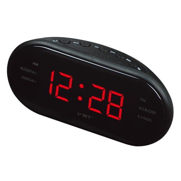 simhoa 1.2'' LED Dispaly AM/FM Radio Digital Time Alarm Snooze Time Clock for Bedroom US Plug Red
