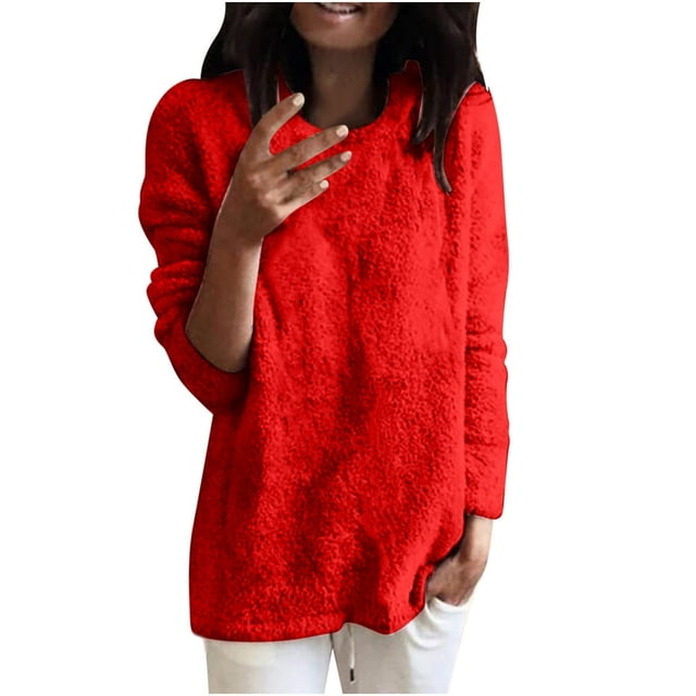 Femmes Pulls Unis Ample Coupe Chemisier Lghitweight Comfortable Tops Automne Hiver Manches Longues Décontracté Col Rond Pull Tops Tops Noirs S