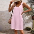 thumbnail image 4 of biudgviw Robe Débardeur Midi pour Femme Été Col en V Sans Manches Ligne A Robe T-Shirt Décontractée Ample Robes d'Été avec Poche, 4 of 6