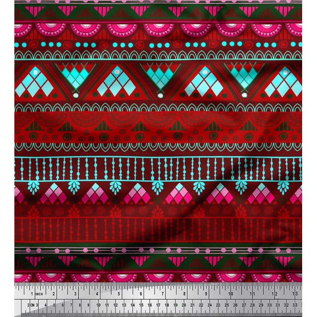 Soimoi Georgette Viscose Fabric Geometric & Semi Mandala Decorative Print Sewing Fabric Yard 42 Inch Wide