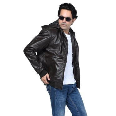 Men's Rugged Leather Jacket with Hood