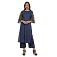 thumbnail image 1 of Moomaya Ensemble Kurta Ethnique Imprimé Palazzo à Col Rond en Coton Slub pour Femmes Grande Taille, 1 of 5