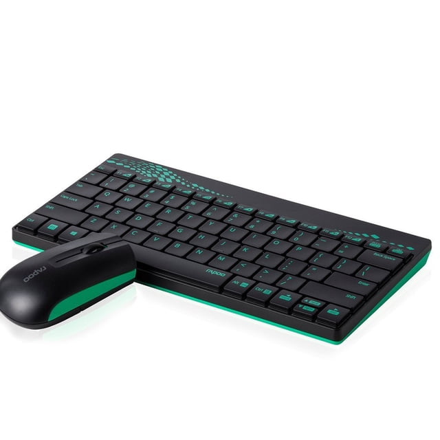 Rapoo 8000 Ensemble Clavier et Souris Sans Fil Vert, Doté d'Un Clavier Multimédia compact et d'Une Souris Ergonomique. l'Ensemble Fonctionne avec une Technologie Sans Fil 2,4G avec une Portée de 10 Mètres et Comprend un Récepteur nano. Conçu pour l'Efficacité de l'Alimentation, Il Offre une Autonomie de 12 Mois et Est Entièrement Prêt à l'Emploi Sans Nécessiter de Pilotes. Convient aux Ordinateurs Portables et de Bureau.