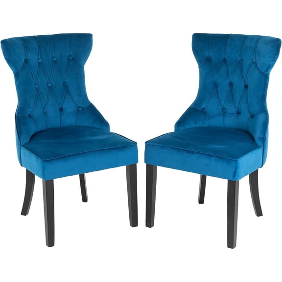 Chaises de Salle à Manger Chaise de Salle à Manger Chaise de Cuisine de 2 Chaises Latérales en Métal Chaises Latérales Modernes en Bois Massif Capitonnées Rembourrées avec Accoudoirs Ensemble de 2 pour Maison Cuisine Chambre Salon, Bleu