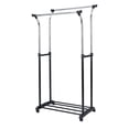 thumbnail image 1 of Mainstays Double Rod Garment Rack, Rolling Clothes Organizer, Black/Chrome, Flared Design, Adjustable Height,  Storage Long and Short Garments, 1 of 9