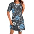 thumbnail image 2 of Ovzne Robes d'Été pour Femmes Robe de Plage Mode pour Femmes Robe à Col Rond à Manches Courtes Imprimée Robe Chandail Grande Taille Robe Maxi à Manches Courtes Liquidation, 2 of 5