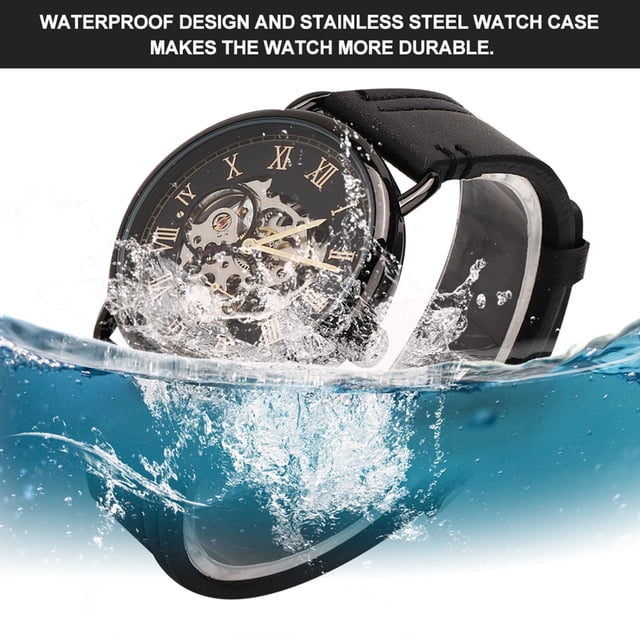 Watch Chronograph Analogu, Fashionable Leisure Wrist Watch, Leather Semi-automatic Hollow Pattern Men's Mechanical Watch