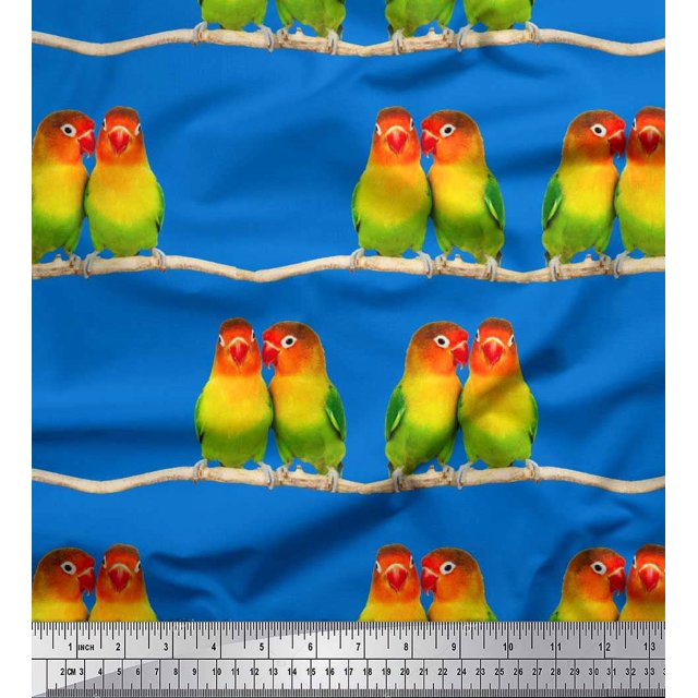 Soimoi Poly Georgette Fabric Branch & Colorful Parrot Bird Fabric Prints by Yard 52 Inch Wide