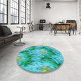 thumbnail image 4 of Ahgly Company Machine Washable Indoor Round Transitional Bright Turquoise Blue Area Rugs, 3' Round, 4 of 7