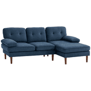 HOMCOM L-Shape Sofa with Right Chaise Lounge and Rubber Wooden Legs, Blue