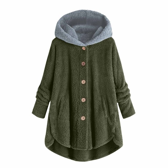 Womens Cardigan Plus Size Button Plush Tops Hooded Loose Cardigan Wool Coat Winter Jacket Navy Xl