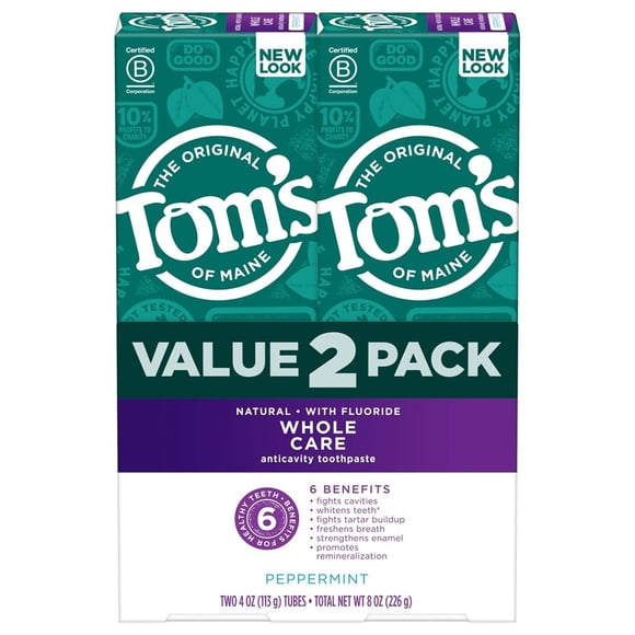 Tom's of Maine - Natural Whole Care Anticavity Toothpaste with Fluoride Twin Pack Peppermint - 2 Pack
