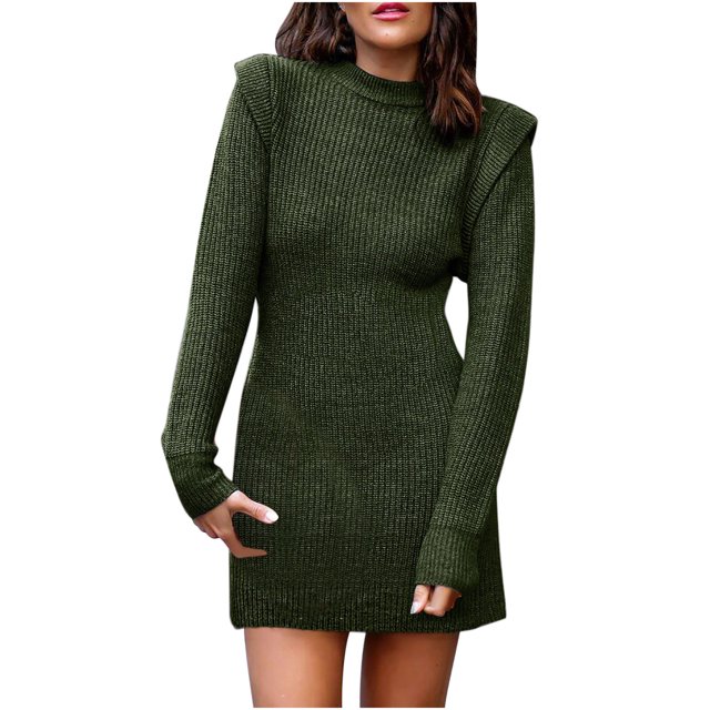 IROINID Chandail à Encolure Ronde pour Femme, Couleur Unie, Confortable, Mi-Long, Manches Longues, Automne et Hiver, Robe Chandail Chaude et Aguichant