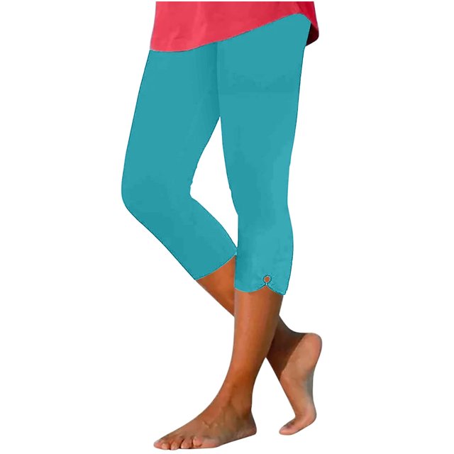 Penkiiy Pantalon Capri à Enfiler Extensible Taille Haute pour Femme, Style Mode et Décontracté, Vert Menthe, 2TG