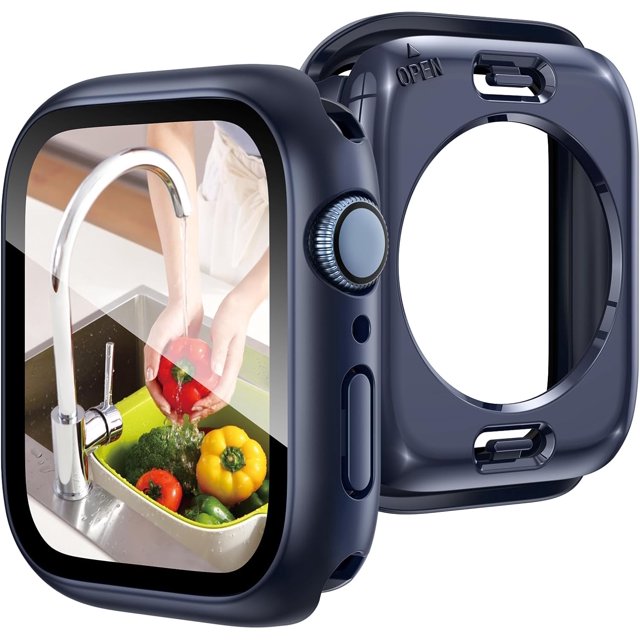 XiHAMA 2 in 1 Waterproof Case Compatible with Apple Watch Screen Protector 44mm SE 2nd Gen Series 6 5 4, 360 Protective Glass Face Cover Hard PC Bumper + Back Frame for Watch Accessories
