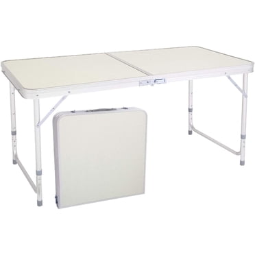 MPM Folding Table 4 Foot Adjustable Height Portable Lightweight Aluminum Camping Table, Small Folding Table with Carry H