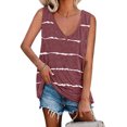 thumbnail image 1 of LUXUR Débardeurs pour Femmes T-Shirts à Col en V T-Shirt Sans Manches Tunique Haut Blouse à Imprimé Rayé Rouge Vin m, 1 of 2