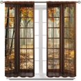 thumbnail image 3 of Fall Kitchen Curtains Grommet Waterproof Window Drapes with Autumn Forest Tree Outside Wooden Window Print Pattern Decorative Privacy Curtains for Bedroom Bathroom Cafe 2 Panels 27.5 x 39 Inch, 3 of 5