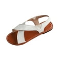 thumbnail image 2 of Flat Sandals for Women Slingback Elastic Slip on Cross Straps Open Toe Solid Color Leather Summer Sandals White, 2 of 9