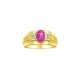 thumbnail image 1 of RYLOS Men's Rings 14K Yellow Gold Ring Classic Designer Style 8X6MM Oval Gemstone & Diamond Ring Star Ruby July Birthstone Rings For Men Size 8, 1 of 7