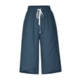 thumbnail image 4 of AherBiu Womens Capris for Summer Cotton Linen High Waisted Drawstring Cropped Pants Loose Lounge Capris Trousers, 4 of 6