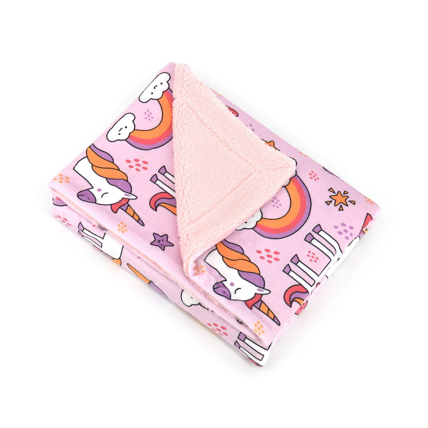Couverture réversible en flanelle polaire douce et chaude pour enfants, motif licorne et arc-en-ciel avec base rose, 101 x 127 cm