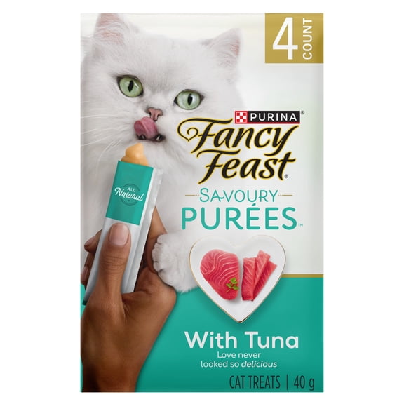 Purina Fancy Feast Savoury Purée Naturals avec Thon Naturel dans une Sauce Demi-Glace, Gâteries pour Chats 40g