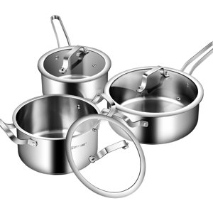 Costway 6 Pièce en acier inoxydable Ensemble de vaisselle antiadhésif Pot et poêles avec verre Lids Argent
