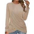 thumbnail image 1 of Besolor 2024 Chemise à Manches Longues pour Femmes, Tunique Décontractée de Printemps et d'Automne, Haut Croisé Froncé à l'Avant, Blouse à Col Ras du Cou, T-Shirts, 1 of 5