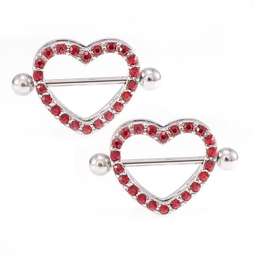 Paved Heart Nipple Shield with Cz Jewels Black, Gold, Rose Gold and Steel Colors