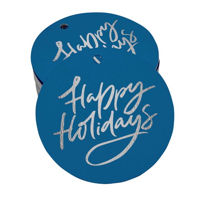 Inkdotpot Silver Foil Paper Hang Tag Happy Holiday Favor Tag 50 Piece