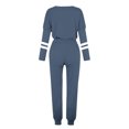 thumbnail image 5 of Posijego Ensemble Femme 2 Pcs Tenue Rayée Décontractée Manches Longues Col Ras du Cou Hauts Pantalons à Cordon Ensembles Détente P-5TG, 5 of 5