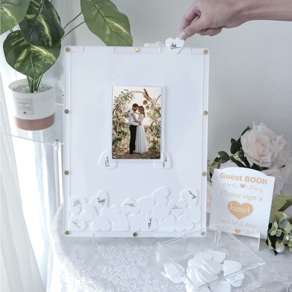 CHUANK 100PCS Heart-Filled Rustic Wedding Guest Book Set - Timeless White Drop Frame Elegant Sign-in Book with Keepsake Box Perfect Decorations & Gift for Your Special Day