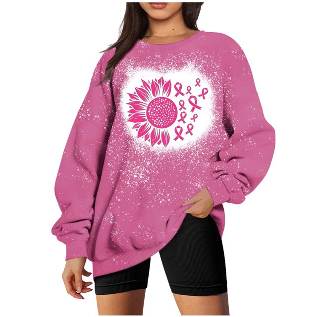 Penkiiy Chandail pour Femmes Mode Femmes Été Ample Imprimé T-Shirt à Col Rond Manches Longues Blouse Décontractée Rose Vêtements Y2K