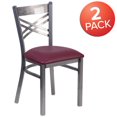 thumbnail image 3 of 2 Pk. HERCULES Series Clear Coated ''X'' Back Metal Restaurant Chair - Burgundy Vinyl Seat, 3 of 8