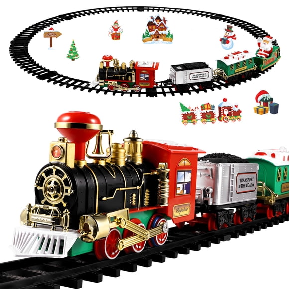 CIMAXIC christmas TOYANDONA Christmas Train Set Mini Model Train Toy with Sound and Light Battery Powered Kids Toy Train Needs Assemble for Kids Boys & Girls,6.69"X2.36"X3.35"