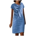 thumbnail image 2 of Robes pour Femmes 2024 Été Oversize Nouvelle Allure Élégante Col Rond à Nouer Manches Courtes Couleur Unie Coton Coton Lin Robe Rabais de 50 % Liquidation!, 2 of 6