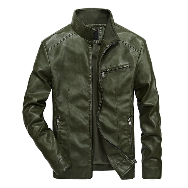 Mens Autumn And Winter Casual Baseball Uniform Leather Jacket Leather Jacket