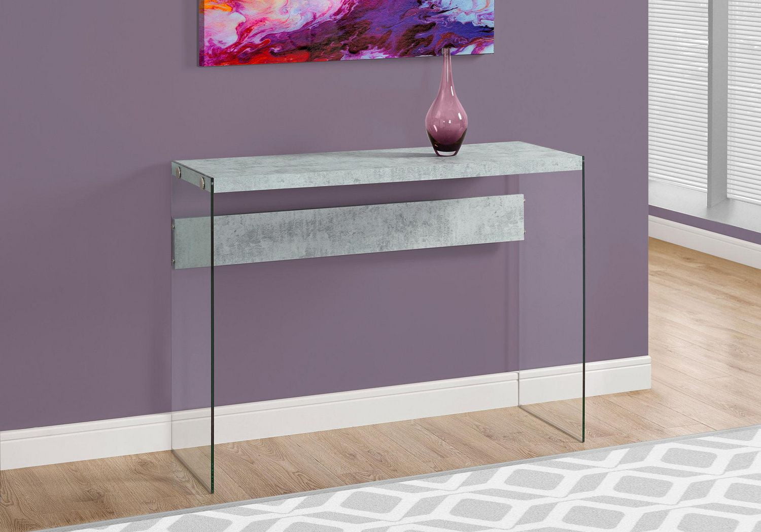 Monarch Specialties Table D'appoint, Console, Entrée, Étroit, Sofa, Salon, Chambre À Coucher, Verre Trempé, Stratifié, Gris, Dégager, Contemporain, Moderne