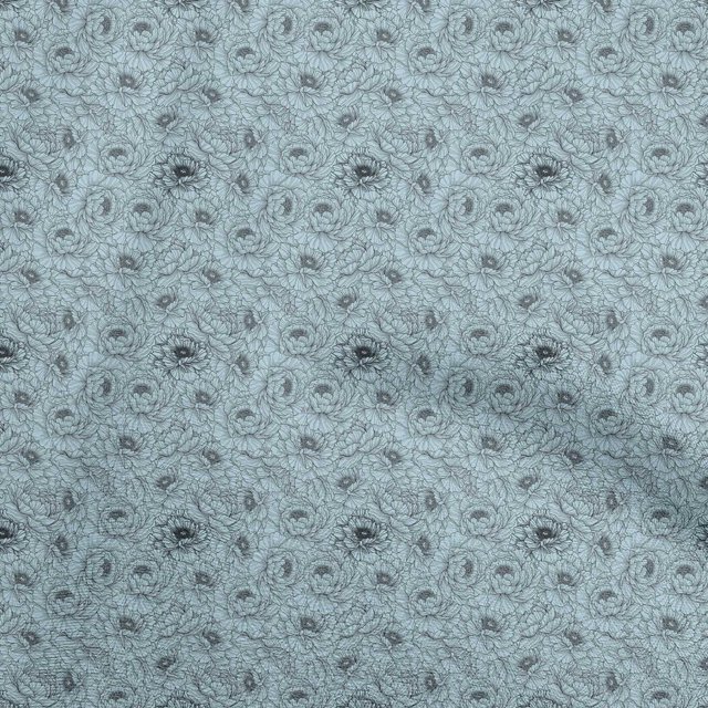 oneOone Cotton Poplin Grayish Blue Fabric Floral Quilting Supplies Print Sewing Fabric By The Yard 42 Inch Wide