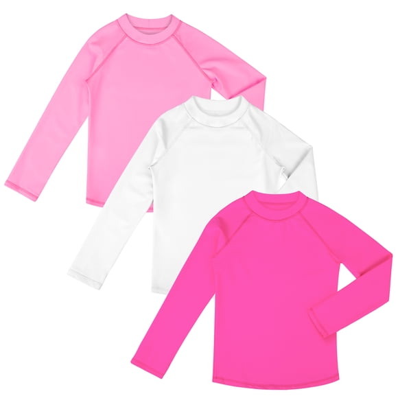 BIG ELEPHANT 3 Pack Kids Rash Guard Swim Shirt UPF 74+ Long Sleeve Rashguard Swimwear Surf Tops Sun Protection for Boys Girls