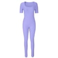 thumbnail image 4 of LOVZFMLL Women's Threaded Low Neck Short Sleeve Hip-lifting Slim Jumpsuit Purple XXL, 4 of 6