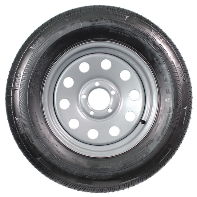 eCustomrim Radial Trailer Tire On Rim ST205/75R15 D Load Range 5-5 Silver Modular Wheel - 6 Year Warranty w/Free Roadside