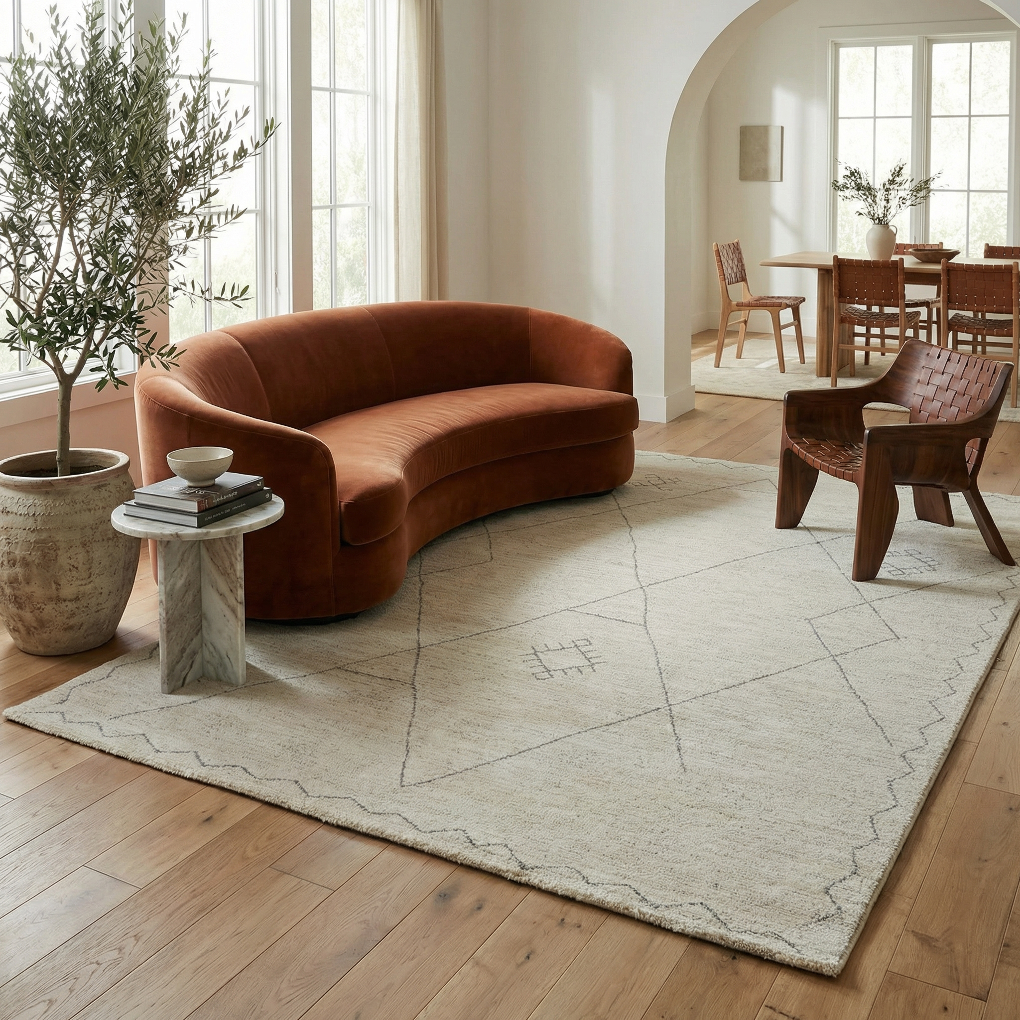 Tapis d'interieur abstrait Rug Branch Casa, beige creme, boheme - Salon, chambre, salle a manger et cuisine