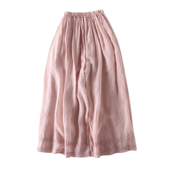 AherBiu Wide Leg Pants for Women Cotton Linen Flowy Boho Pants High Waisted Lightweight Trousers