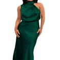 thumbnail image 4 of Robe Longue en Satin pour Femme Élégante Sans Manches à Col Montant Bal Fête Invitée de Mariage Longue Formelle Longues Robes, 4 of 7