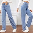thumbnail image 2 of Bmisegm Women's Loose Ripped Jeans with Button and Pocket, Light Blue, XL, 2 of 8