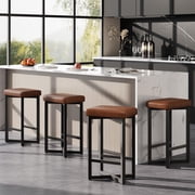 BeesClover Bar Stools Set, Counter Height Backless Barstools, with Metal Frame & Footrest, Counter Height Backless Barstools with Metal x-Frame, with PU Leather for Home Bar, Dining Room