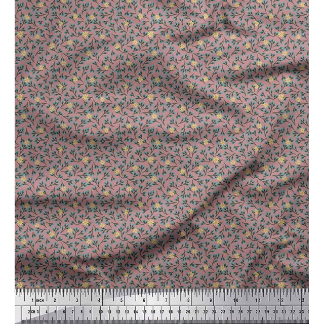 Soimoi Polyester Crepe Fabric Flower Artistic Decor Fabric Printed Yard 52 Inch Wide